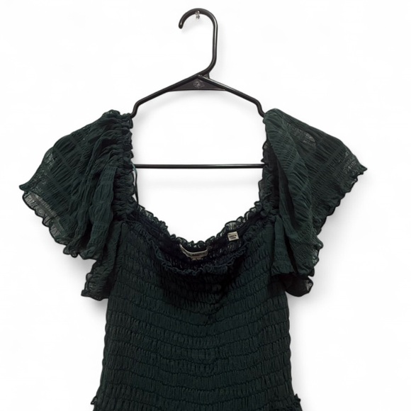 Max Studio Forest Green Mesh Smocked Midi Dress - Picture 4 of 8